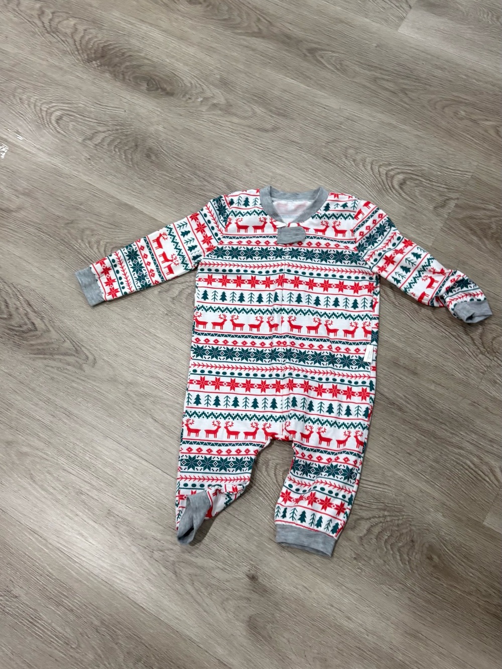 SHEIN Red, Green & Gray Fair Isle Reindeer Baby One-Piece